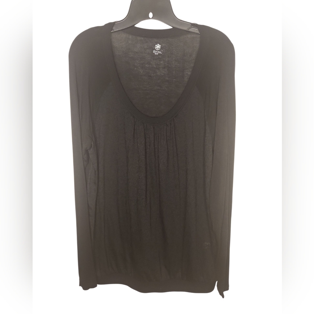 Gaiam Women's Black Long Sleeve Strap Knit Scoop Neck Mesh Trim Yoga Top Size L